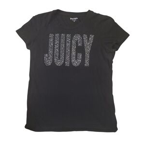 Juicy Couture Womens Black Rhinestone “JUICY” Logo Tee, Size Large